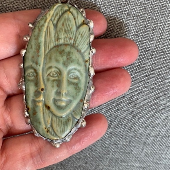 Sun and Moon Face Polymer Pendant Sterling Silver Necklace - Picture 9 of 16